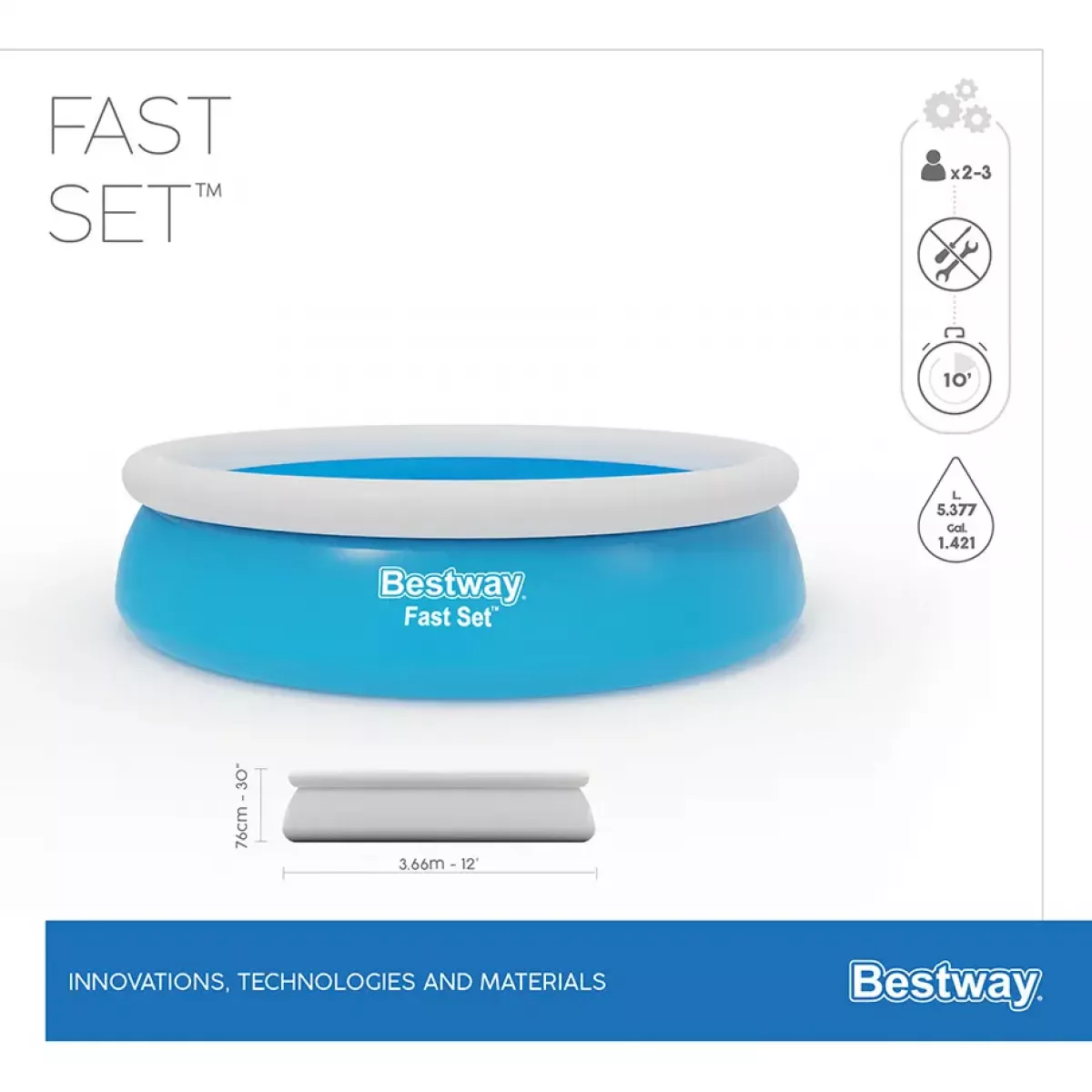 Бассейн надувной 366x76 см без фильтра-насоса BESTWAY 57273 Бассейн надувной 366x76 см без фильтра-насоса BESTWAY 57273