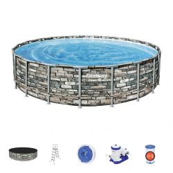 Бассейн каркасный 671x132 см, трёхслойный ПВХ, с фильтром и тентом, BESTWAY, 56889